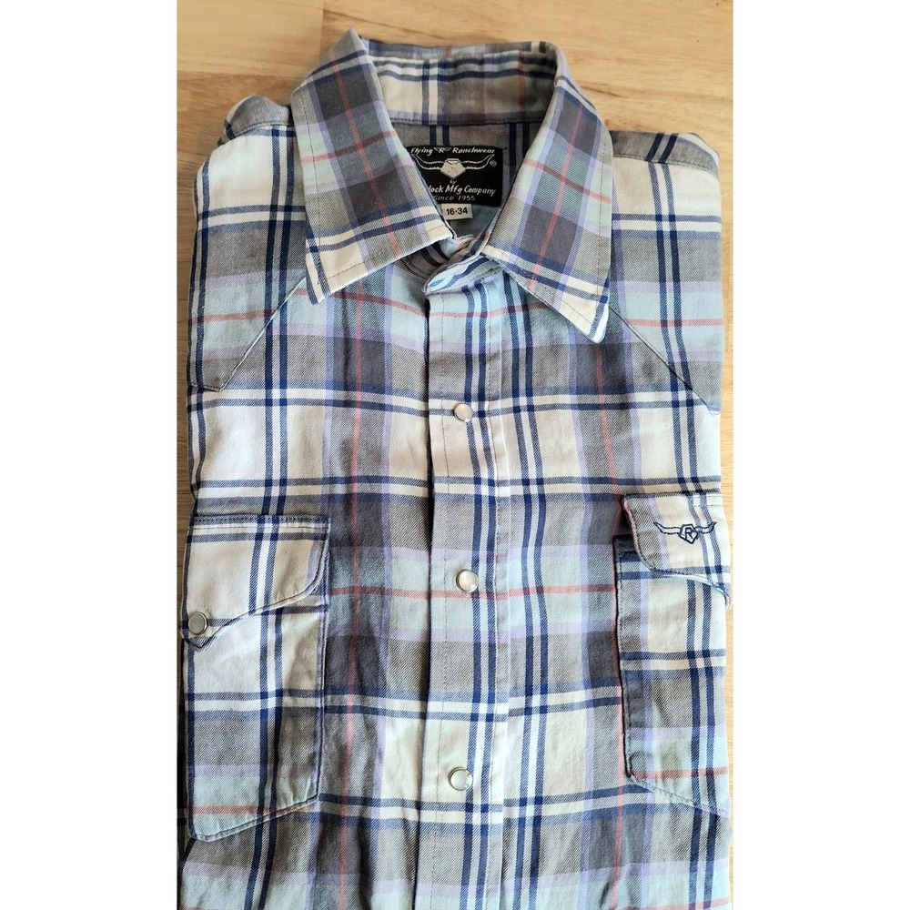 Flying R Ranchwear Ruddock USA Pearl Snap Western Shirt Plaid Mens 16-34 Cotton